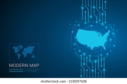 Abstract map ot United States of America (USA) technology chip processor background circuit board diagram vector.