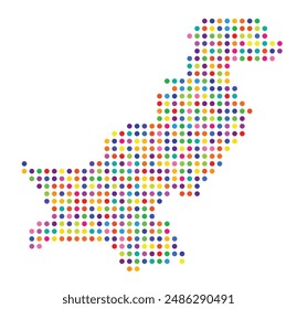 Abstract map of Pakistan showing the area of the country with a pattern of colorful circles