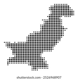 Mapa abstrato do Paquistão mostrando a área do país com um padrão de círculos negros