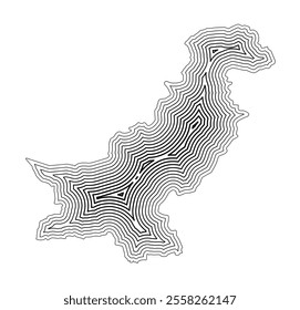 Abstract map of Pakistan showing the country border buffered inside with black tapering lines