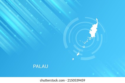Abstract map of Palau circuit circle smooth light blue background.