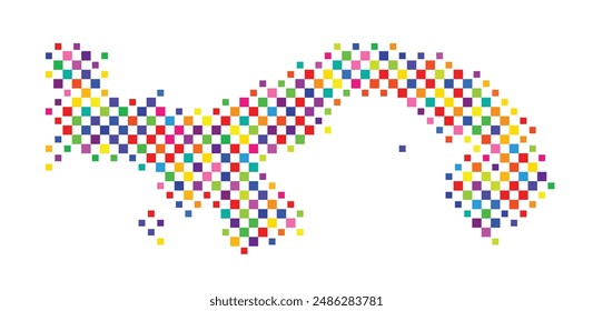 Abstract map of Panama with a pattern of colorful squares like a chess board