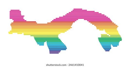 Abstrakte Landkarte von Panama, die das Gebiet des Landes mit Horizontalen Parallellinien in Regenbogenfarben zeigt
