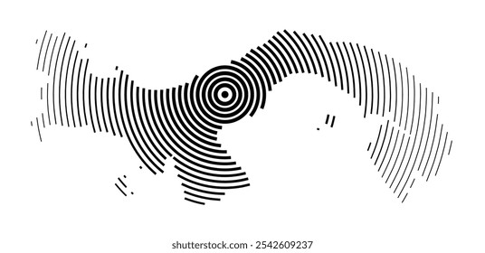 Abstract map of Panama showing the country with concentric black tapering lines