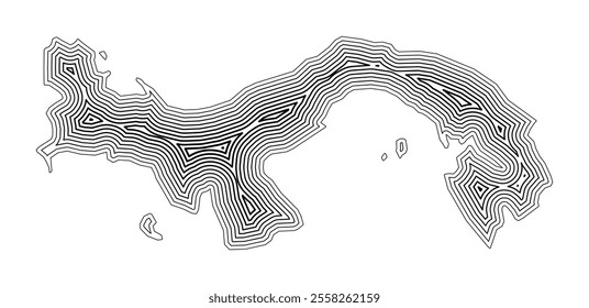 Abstract map of Panama showing the country border buffered inside with black tapering lines