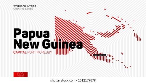 Abstract map of Papua New Guinea with red hexagon lines