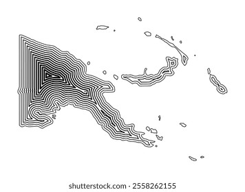 Abstract map of Papua New Guinea showing the country border buffered inside with black tapering lines