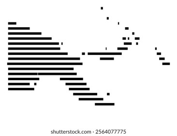 Abstract map of Papua New Guinea showing the country with horizontal black lines