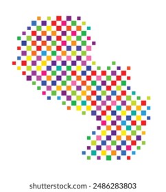 Abstract map of Paraguay with a pattern of colorful squares like a chess board