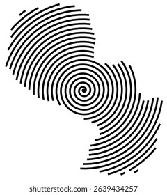 Abstract map of Paraguay showing the country with a black spiral line