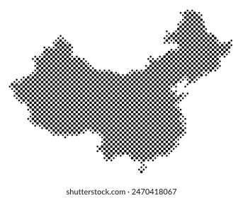 Mapa Abstractas de la República de China de las Personas que muestra el país con un patrón de cuadrados en blanco y negro como un tablero de ajedrez