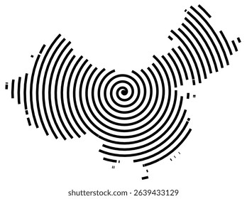 Abstract map of People's Republic of China showing the country with a black spiral line