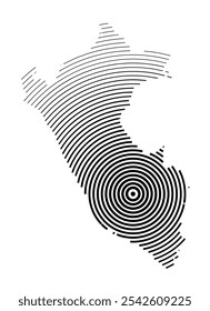 Abstract map of Peru showing the country with concentric black tapering lines