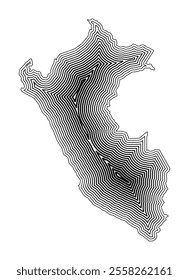 Abstract map of Peru showing the country border buffered inside with black tapering lines