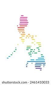 Abstract map of the Philippines showing the area of the country with horizontal parallel lines in rainbow colors