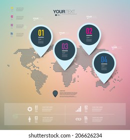 Abstract map pin icon design with shadows on minimal world map background  Eps 10 stock vector illustration 