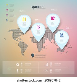 Abstract map pin icon design with shadows on minimal world map background  Eps 10 stock vector illustration 