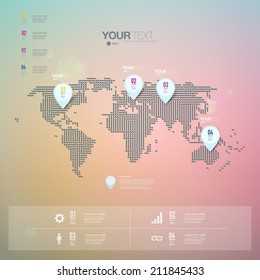 Abstract map pin icon design with shadows on minimal world map background  Eps 10 stock vector illustration 