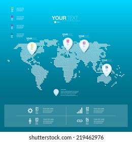 Abstract map pin icon design with shadows on minimal world map background  Eps 10 stock vector illustration 
