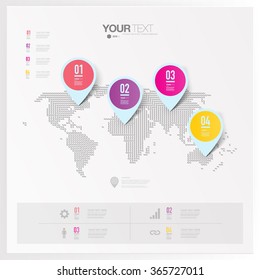 Abstract map pin icon design with shadows on minimal world map background 
Eps 10 stock vector illustration 