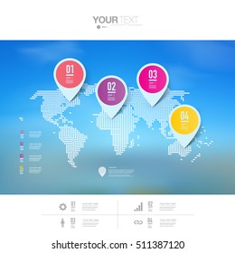 Abstract map pin icon design with shadows on minimal world map background 
Eps 10 stock vector illustration 