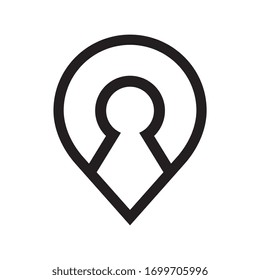Abstract map pin and people symbol, line art style logo icon