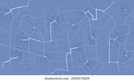 Mapa Abstractas con la ubicación de los pines en las calles, marcados con diferentes colores. Pines conectados por líneas, como rutas. Ilustración vectorial