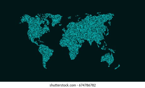 Abstract map of the planet earth. A map of small round particles of blue color. Small dots. Transparent beads. Vector illustration