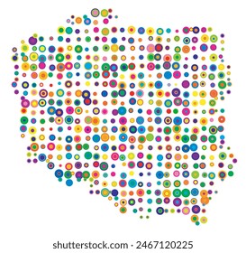 Abstract map of Poland drawn with overlapping colored circles like sweets or candies