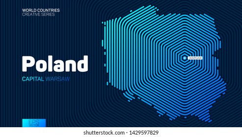 Abstract map of Poland with hexagon lines