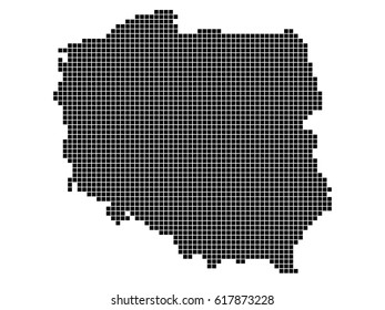 Abstract map of Poland made of square dots. Vector illustration.