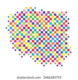 Abstract map of Poland with a pattern of colorful squares like a chess board