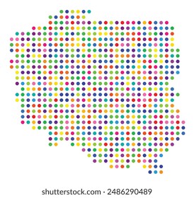 Abstract map of Poland showing the area of the country with a pattern of colorful circles