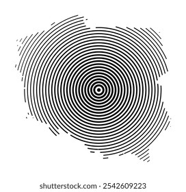 Abstract map of Poland showing the country with concentric black tapering lines