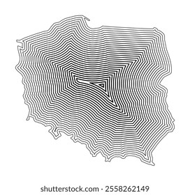 Abstract map of Poland showing the country border buffered inside with black tapering lines