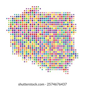 Abstract map of Poland showing the country with a pattern of colorful squares