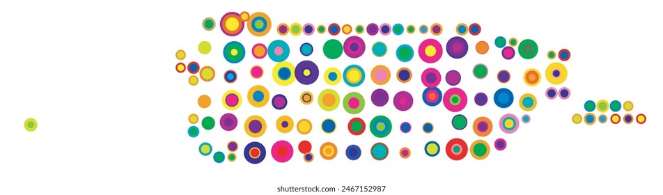 Abstract map of Puerto Rico drawn with overlapping colored circles like sweets or candies