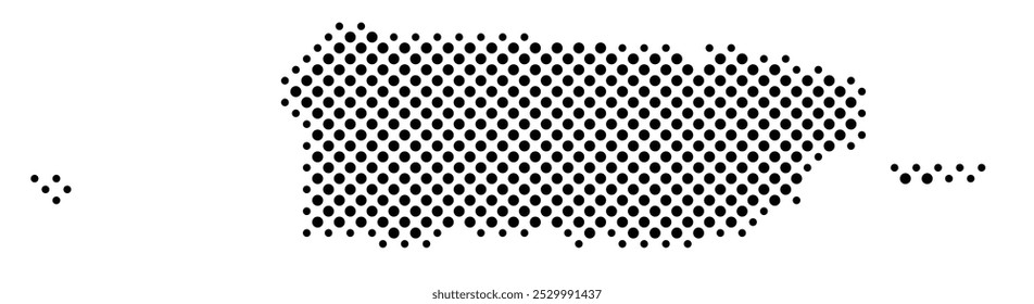 Abstract map of Puerto Rico with a pattern of black circles like a chessboard