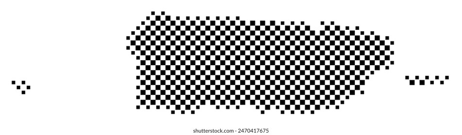 Abstract map of Puerto Rico showing the country with a pattern of black and white squares like a chessboard