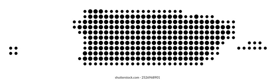 Abstract map of Puerto Rico showing the area of the country with a pattern of black circles