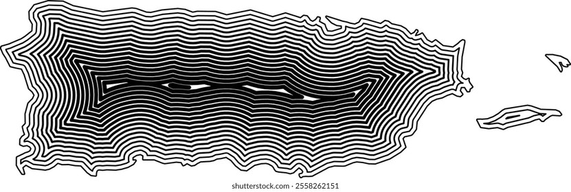 Abstract map of Puerto Rico showing the country border buffered inside with black tapering lines