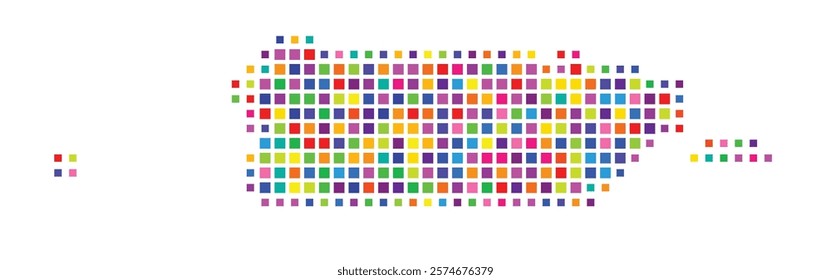 Abstract map of Puerto Rico showing the country with a pattern of colorful squares