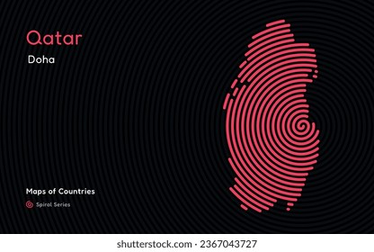 Mapa creativo de Qatar. Mapa político. Doha. Capital. Serie de mapas de vectores de World Countries. Serie Black Spiral