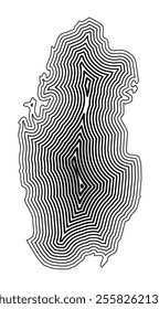 Abstract map of Qatar showing the country border buffered inside with black tapering lines