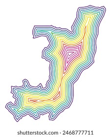 Abstract map of the Republic of the Congo showing the country with concentric rings in rainbow colors.