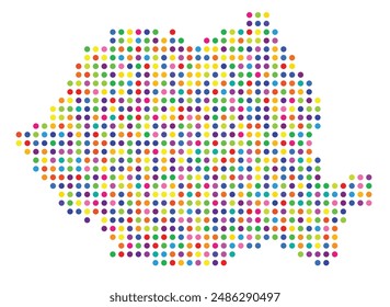 Mapa Abstractas de Rumania que muestra la zona del país con un patrón de círculos coloridos