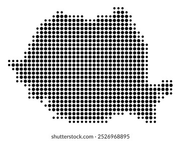 Abstract map of Romania showing the area of the country with a pattern of black circles