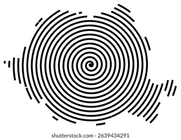 Abstract map of Romania showing the country with a black spiral line