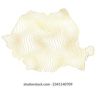  mapa abstracto de Rumanía - ilustración vectorial de un mapa a rayas de color dorado