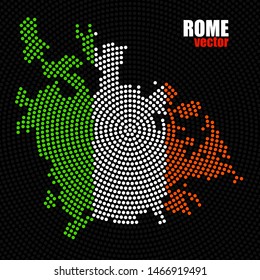Abstract map Rome of radial dots with flag Italy inside